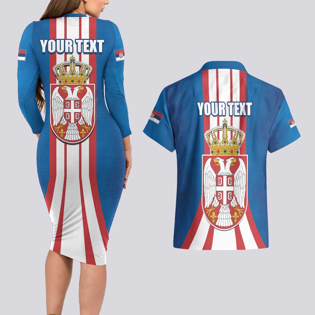 Personalized Serbia Coat of Arms Couples Matching Long Sleeve Bodycon Dress and Hawaiian Shirt The Serbian Eagle and Serbian cross