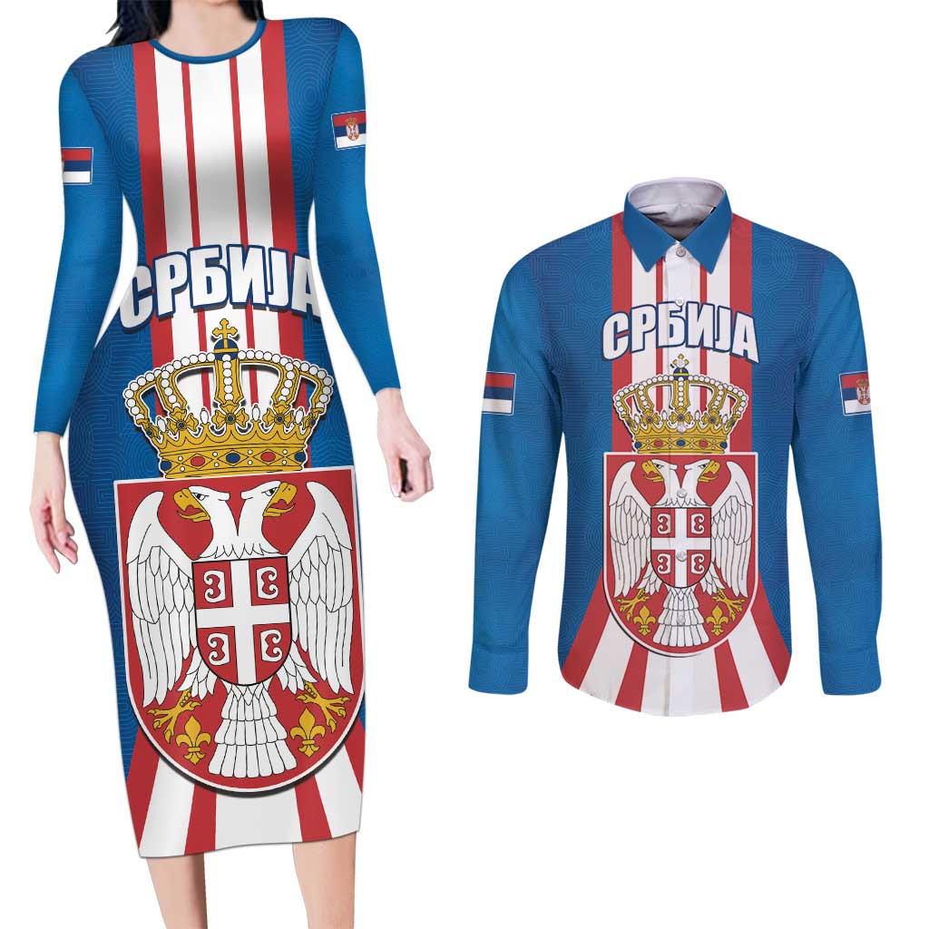 Personalized Serbia Coat of Arms Couples Matching Long Sleeve Bodycon Dress and Long Sleeve Button Shirt The Serbian Eagle and Serbian cross