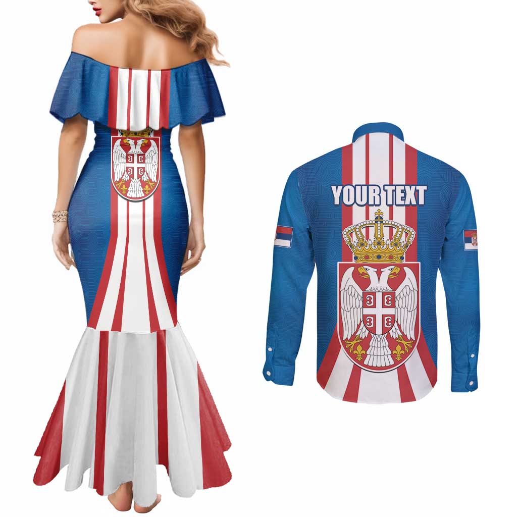 Personalized Serbia Coat of Arms Couples Matching Mermaid Dress and Long Sleeve Button Shirt The Serbian Eagle and Serbian cross