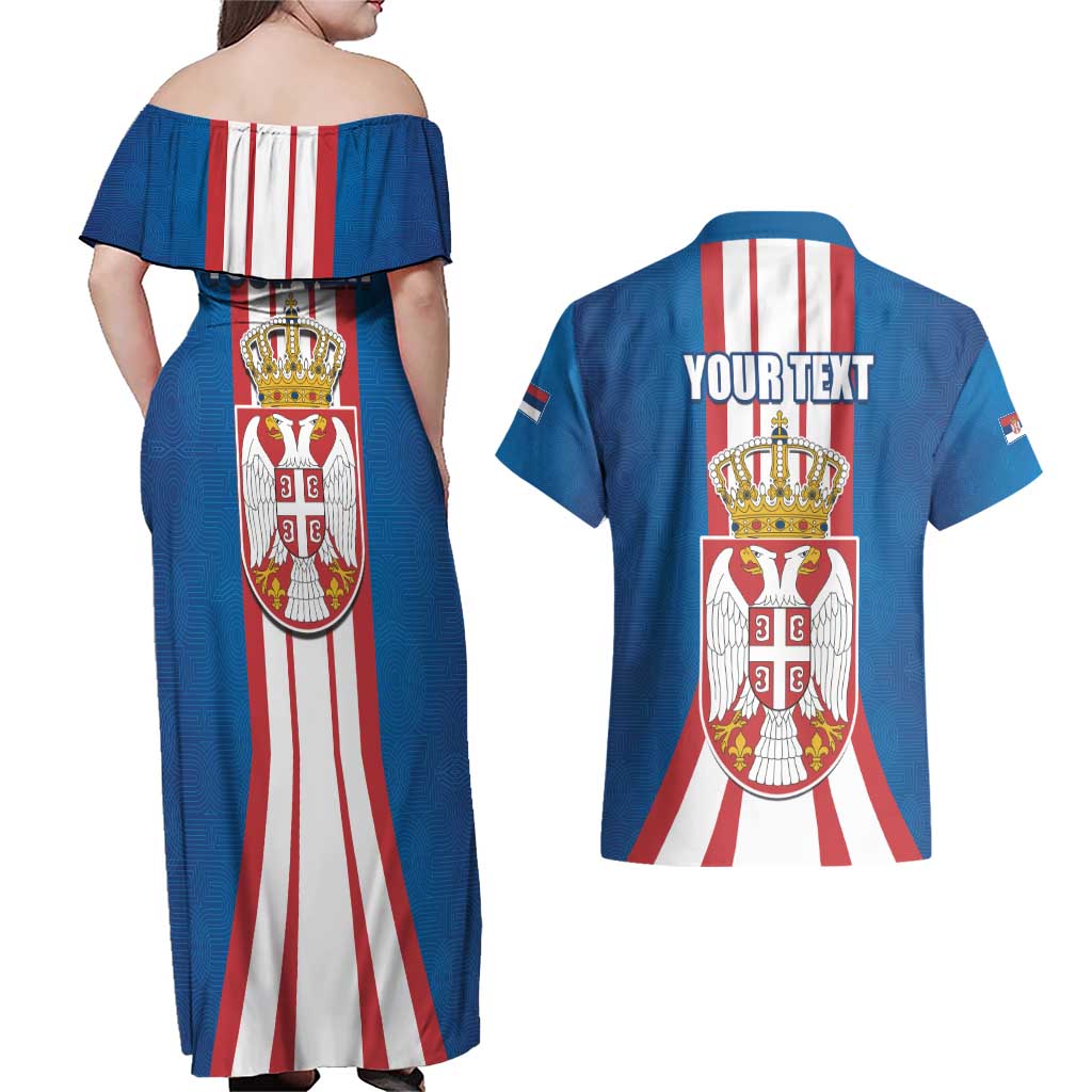 Personalized Serbia Coat of Arms Couples Matching Off Shoulder Maxi Dress and Hawaiian Shirt The Serbian Eagle and Serbian cross