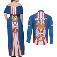 Personalized Serbia Coat of Arms Couples Matching Off Shoulder Maxi Dress and Long Sleeve Button Shirt The Serbian Eagle and Serbian cross