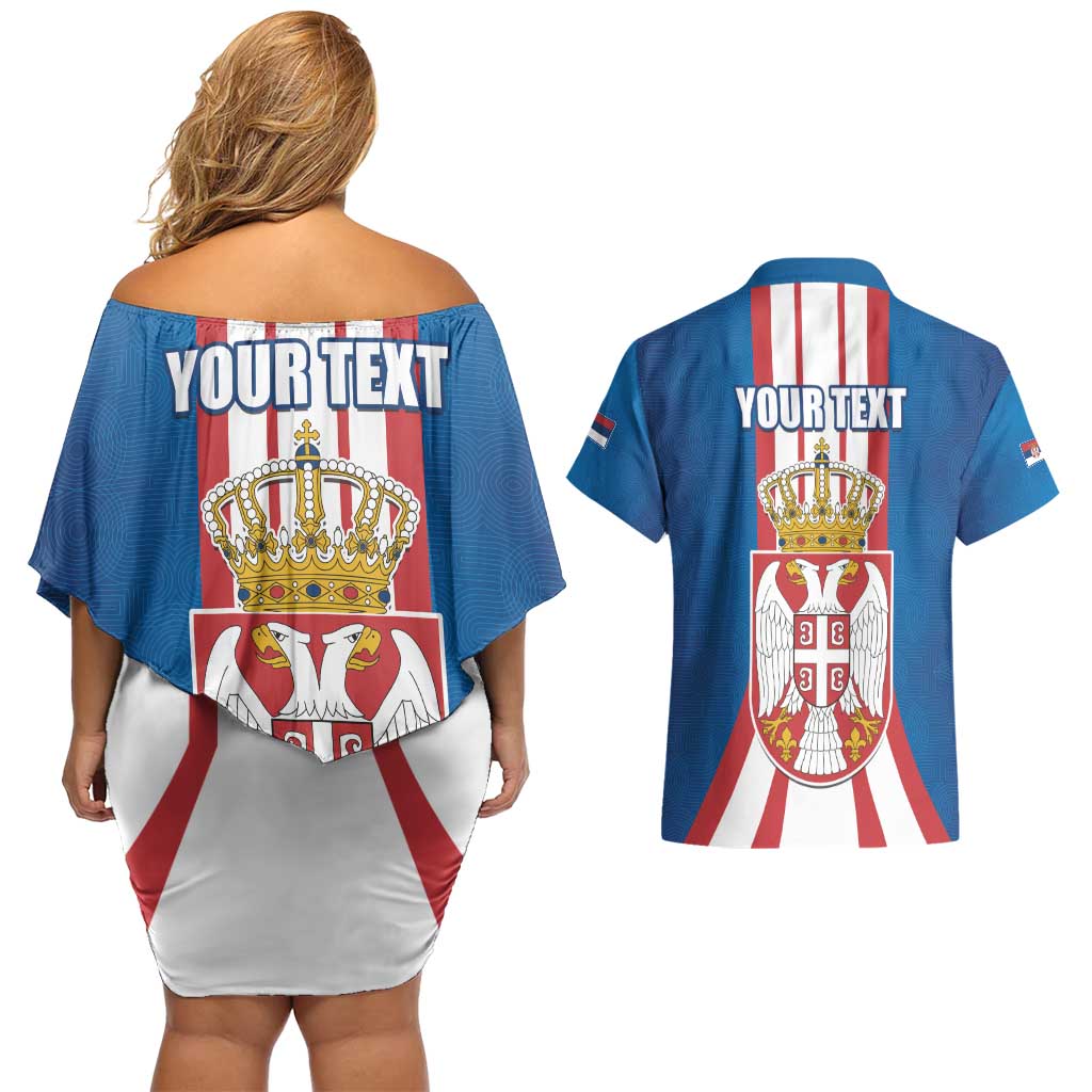Personalized Serbia Coat of Arms Couples Matching Off Shoulder Short Dress and Hawaiian Shirt The Serbian Eagle and Serbian cross