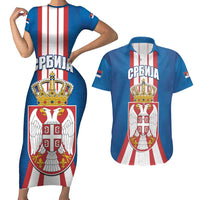 Personalized Serbia Coat of Arms Couples Matching Short Sleeve Bodycon Dress and Hawaiian Shirt The Serbian Eagle and Serbian cross