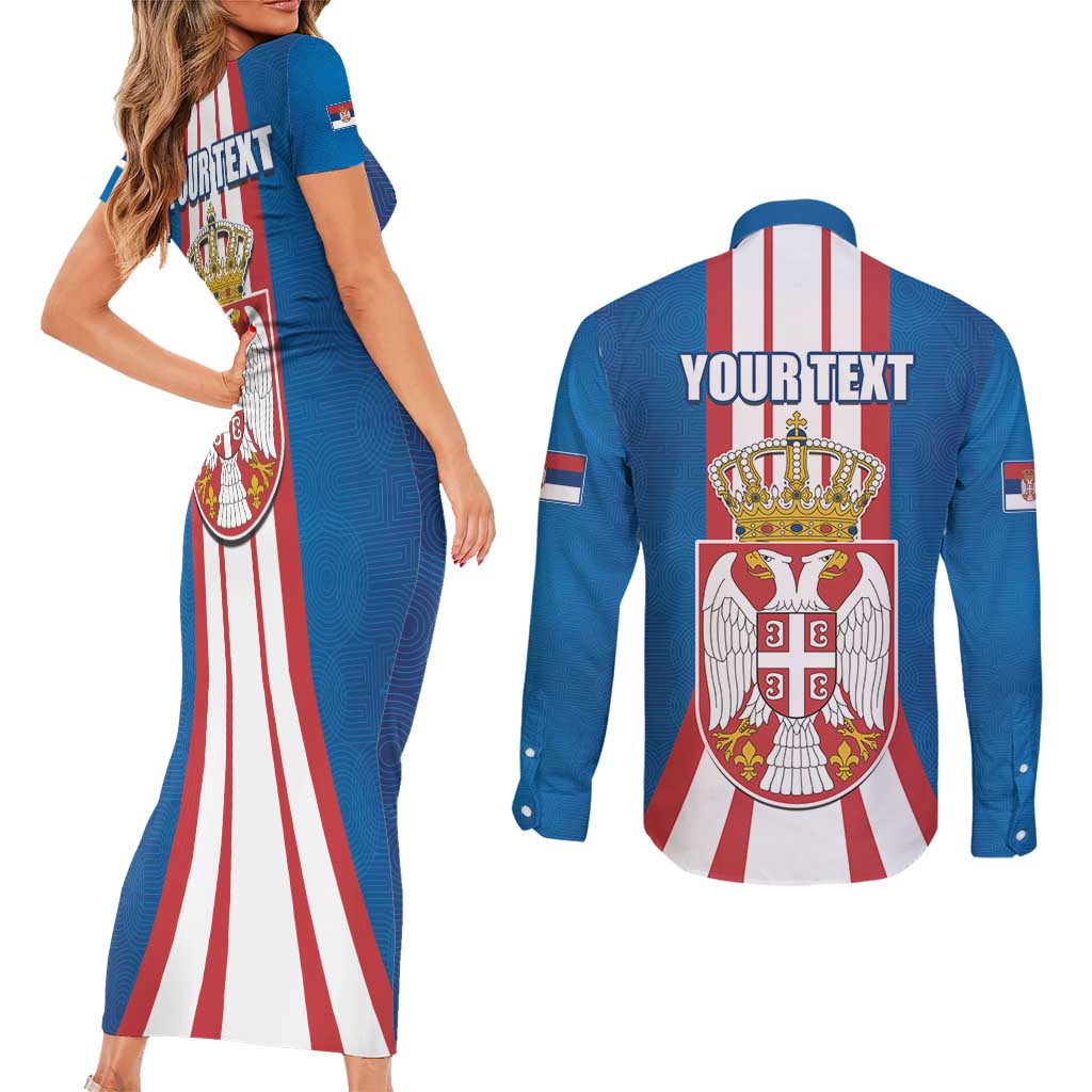 Personalized Serbia Coat of Arms Couples Matching Short Sleeve Bodycon Dress and Long Sleeve Button Shirt The Serbian Eagle and Serbian cross