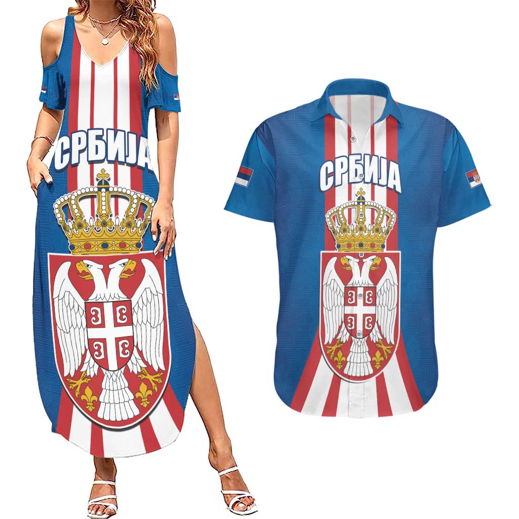 Personalized Serbia Coat of Arms Couples Matching Summer Maxi Dress and Hawaiian Shirt The Serbian Eagle and Serbian cross