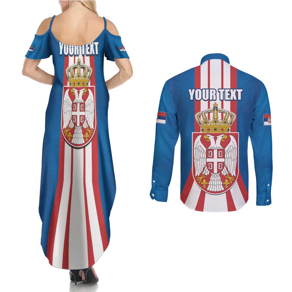 Personalized Serbia Coat of Arms Couples Matching Summer Maxi Dress and Long Sleeve Button Shirt The Serbian Eagle and Serbian cross