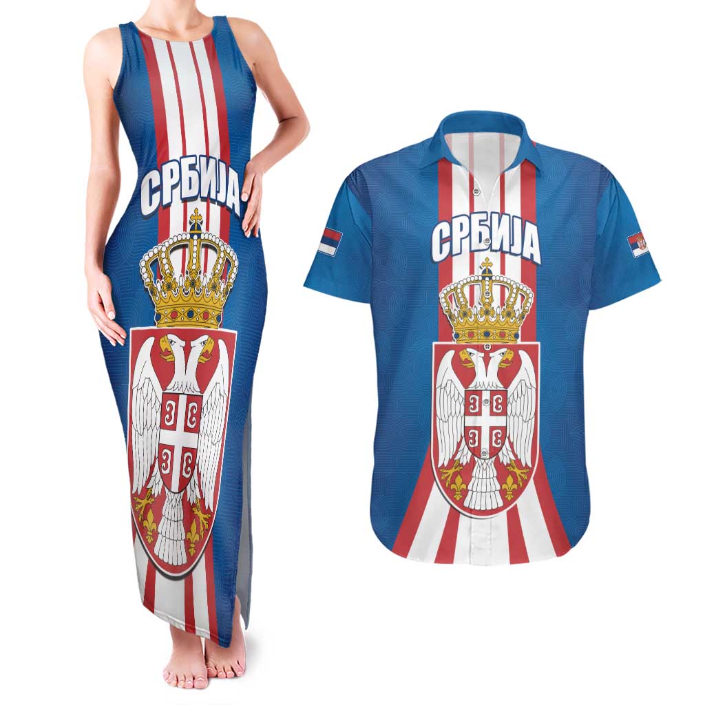Personalized Serbia Coat of Arms Couples Matching Tank Maxi Dress and Hawaiian Shirt The Serbian Eagle and Serbian cross