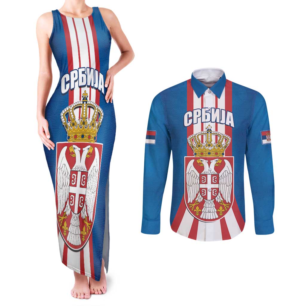 Personalized Serbia Coat of Arms Couples Matching Tank Maxi Dress and Long Sleeve Button Shirt The Serbian Eagle and Serbian cross