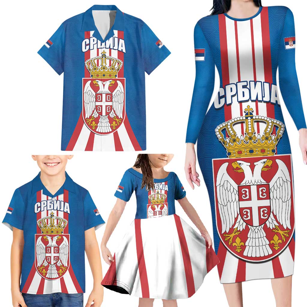 Personalized Serbia Coat of Arms Family Matching Long Sleeve Bodycon Dress and Hawaiian Shirt The Serbian Eagle and Serbian cross