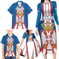 Personalized Serbia Coat of Arms Family Matching Long Sleeve Bodycon Dress and Hawaiian Shirt The Serbian Eagle and Serbian cross