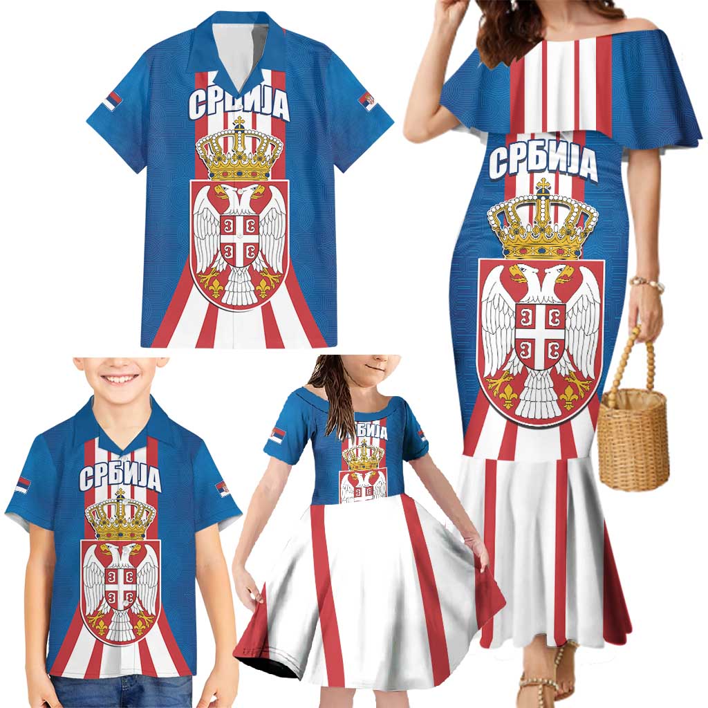 Personalized Serbia Coat of Arms Family Matching Mermaid Dress and Hawaiian Shirt The Serbian Eagle and Serbian cross