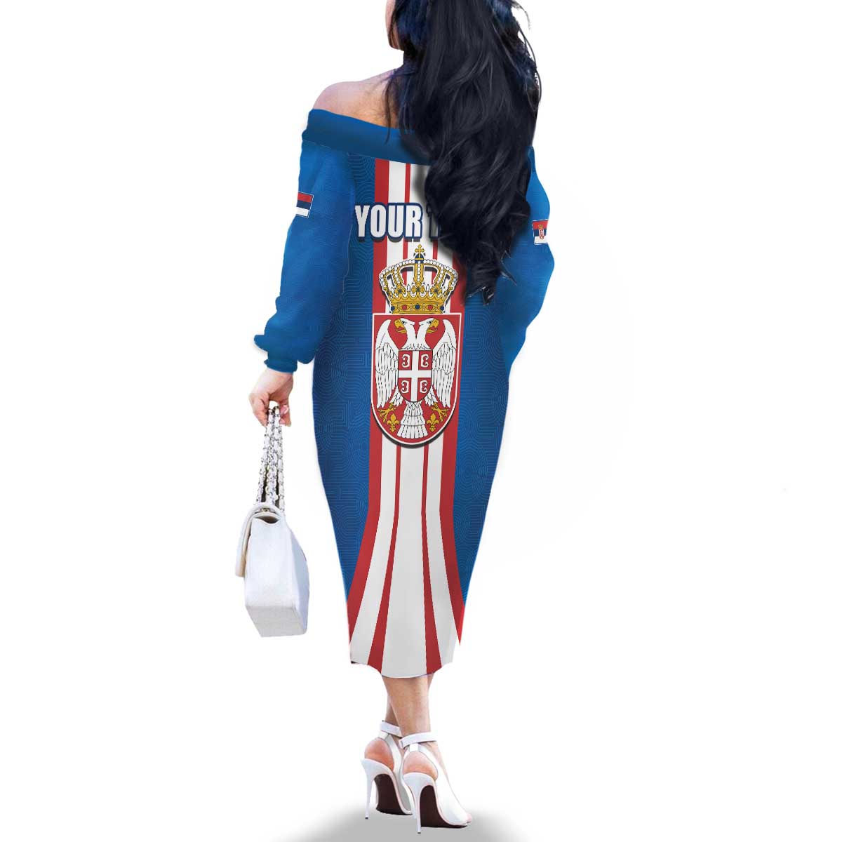 Personalized Serbia Coat of Arms Family Matching Off The Shoulder Long Sleeve Dress and Hawaiian Shirt The Serbian Eagle and Serbian cross