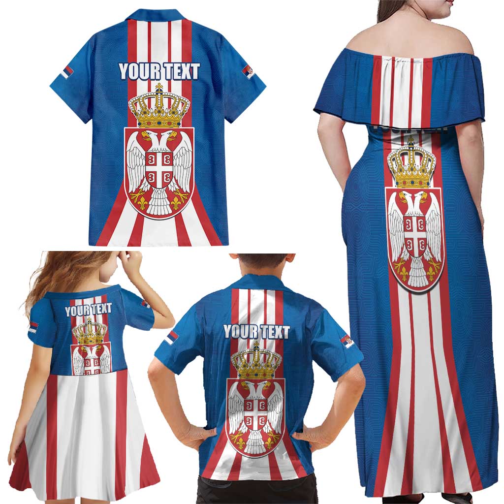 Personalized Serbia Coat of Arms Family Matching Off Shoulder Maxi Dress and Hawaiian Shirt The Serbian Eagle and Serbian cross