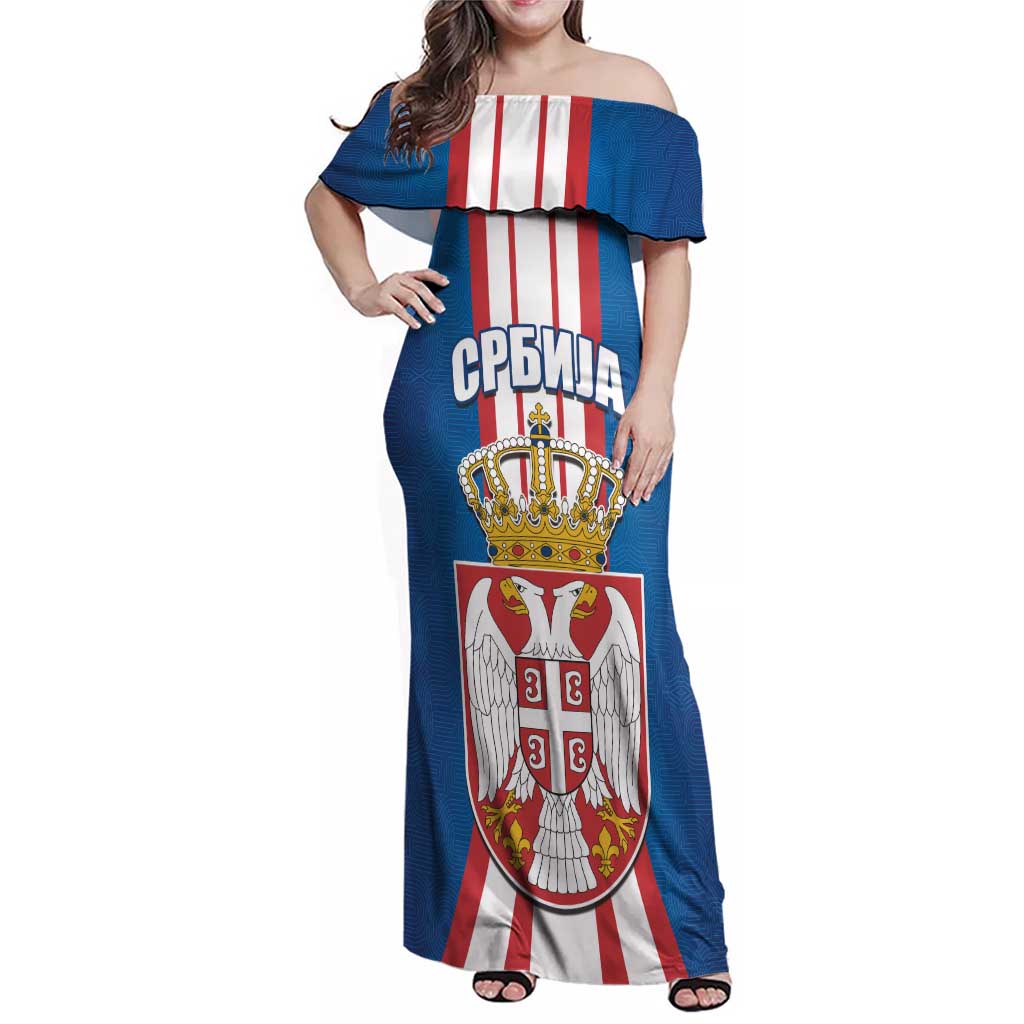 Personalized Serbia Coat of Arms Family Matching Off Shoulder Maxi Dress and Hawaiian Shirt The Serbian Eagle and Serbian cross