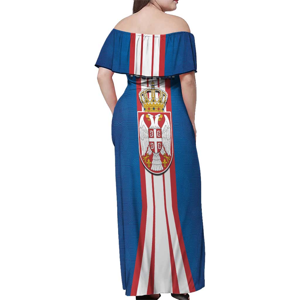 Personalized Serbia Coat of Arms Family Matching Off Shoulder Maxi Dress and Hawaiian Shirt The Serbian Eagle and Serbian cross