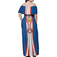 Personalized Serbia Coat of Arms Family Matching Off Shoulder Maxi Dress and Hawaiian Shirt The Serbian Eagle and Serbian cross