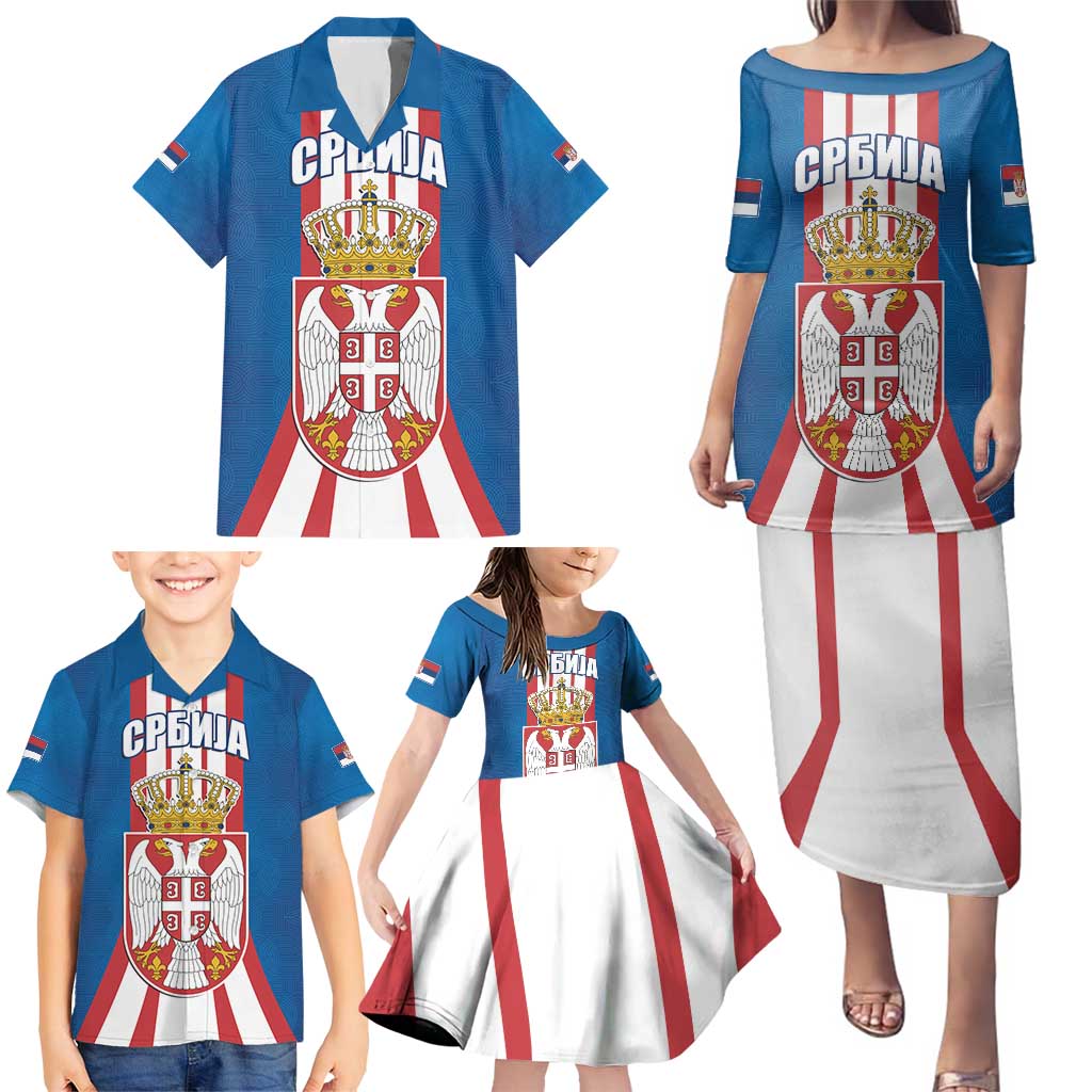 Personalized Serbia Coat of Arms Family Matching Puletasi and Hawaiian Shirt The Serbian Eagle and Serbian cross