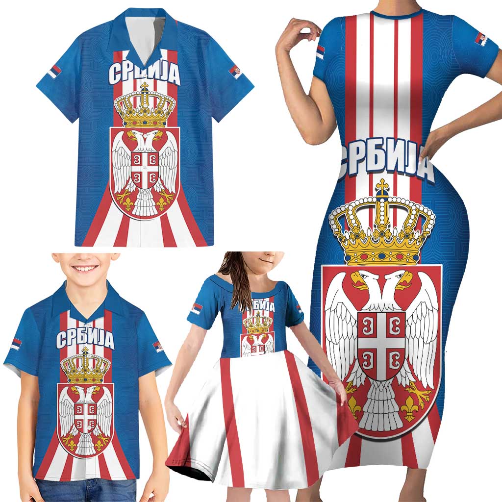 Personalized Serbia Coat of Arms Family Matching Short Sleeve Bodycon Dress and Hawaiian Shirt The Serbian Eagle and Serbian cross