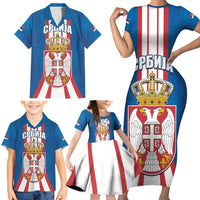 Personalized Serbia Coat of Arms Family Matching Short Sleeve Bodycon Dress and Hawaiian Shirt The Serbian Eagle and Serbian cross