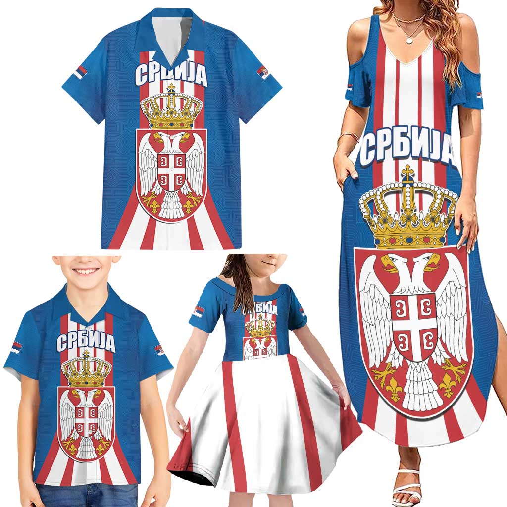 Personalized Serbia Coat of Arms Family Matching Summer Maxi Dress and Hawaiian Shirt The Serbian Eagle and Serbian cross