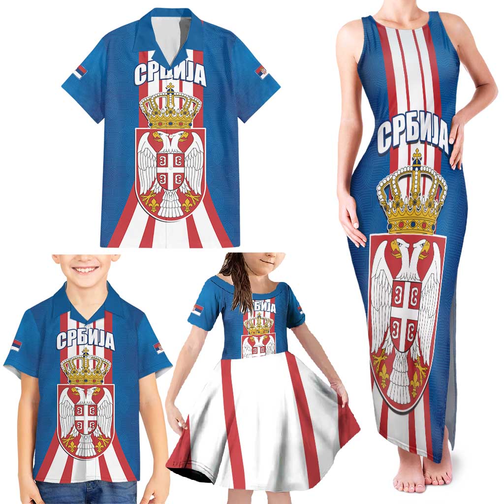 Personalized Serbia Coat of Arms Family Matching Tank Maxi Dress and Hawaiian Shirt The Serbian Eagle and Serbian cross