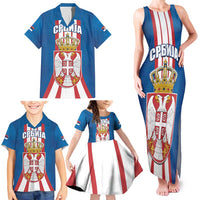 Personalized Serbia Coat of Arms Family Matching Tank Maxi Dress and Hawaiian Shirt The Serbian Eagle and Serbian cross