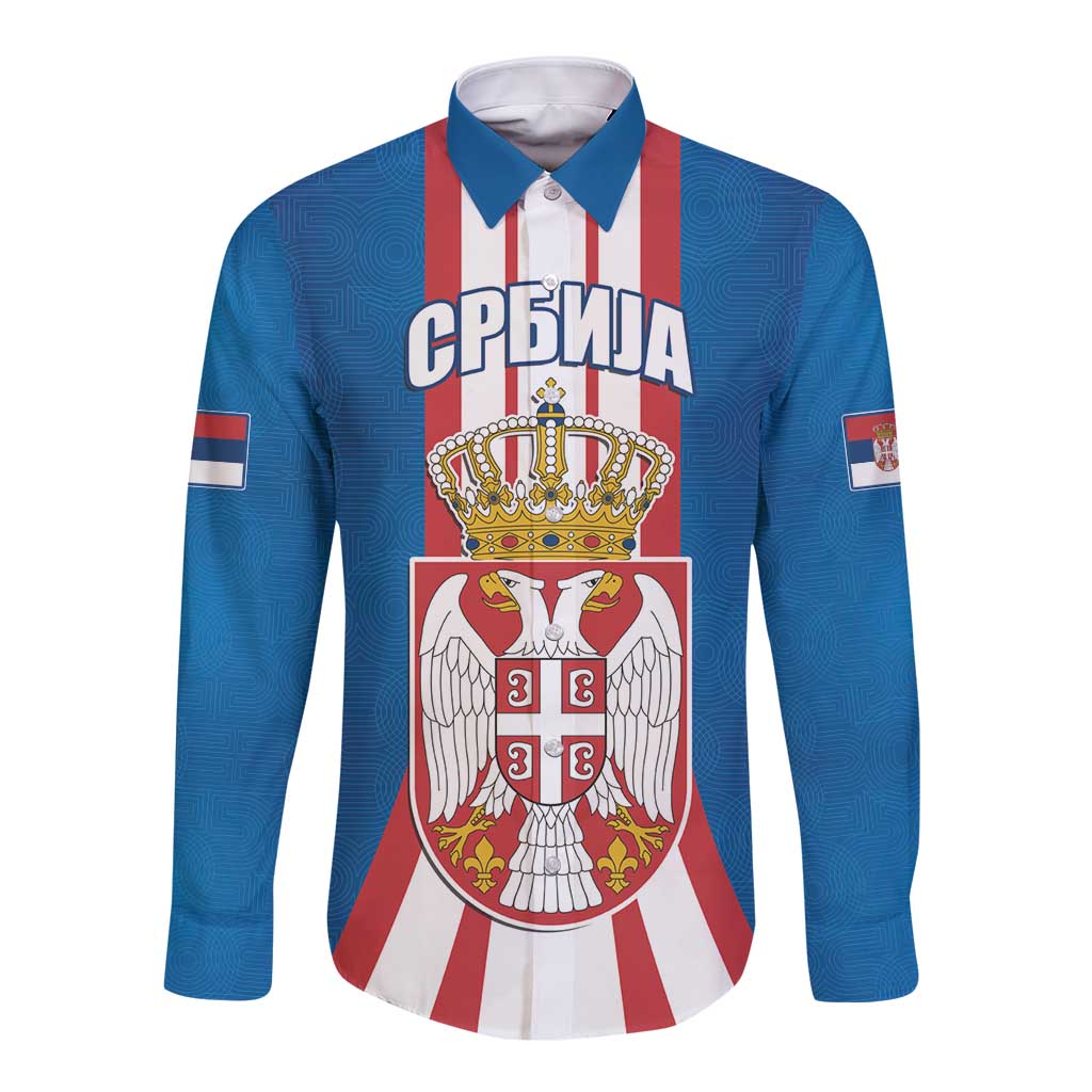 Personalized Serbia Coat of Arms Long Sleeve Button Shirt The Serbian Eagle and Serbian cross