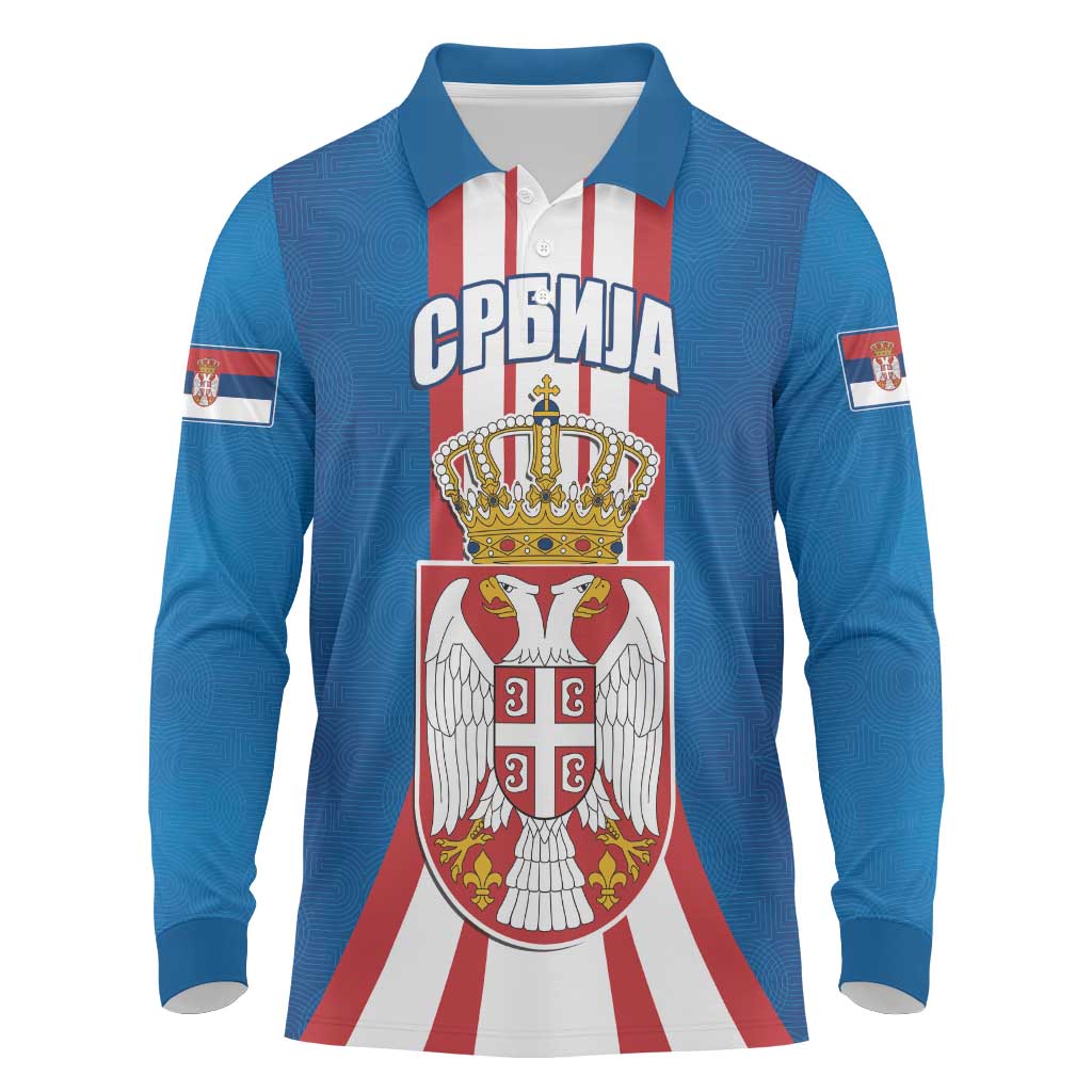 Personalized Serbia Coat of Arms Long Sleeve Polo Shirt The Serbian Eagle and Serbian cross