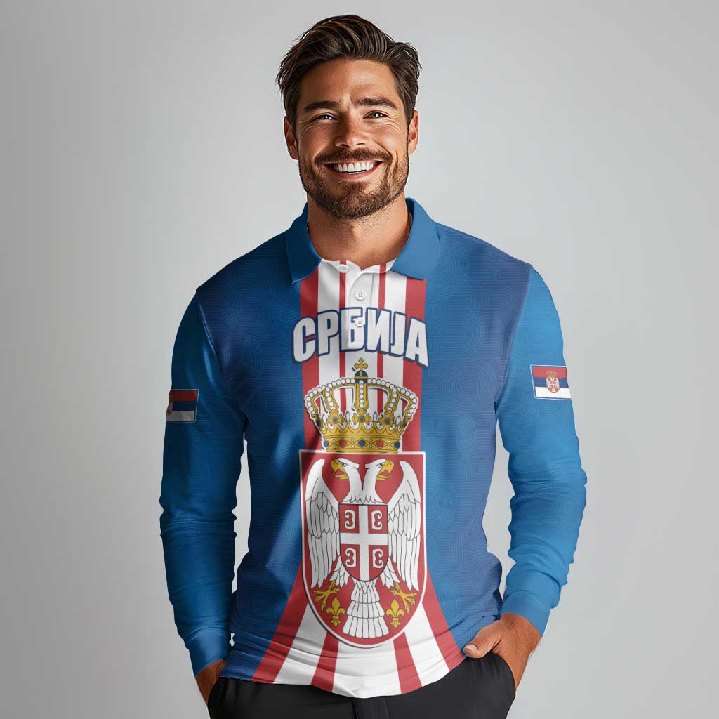 Personalized Serbia Coat of Arms Long Sleeve Polo Shirt The Serbian Eagle and Serbian cross