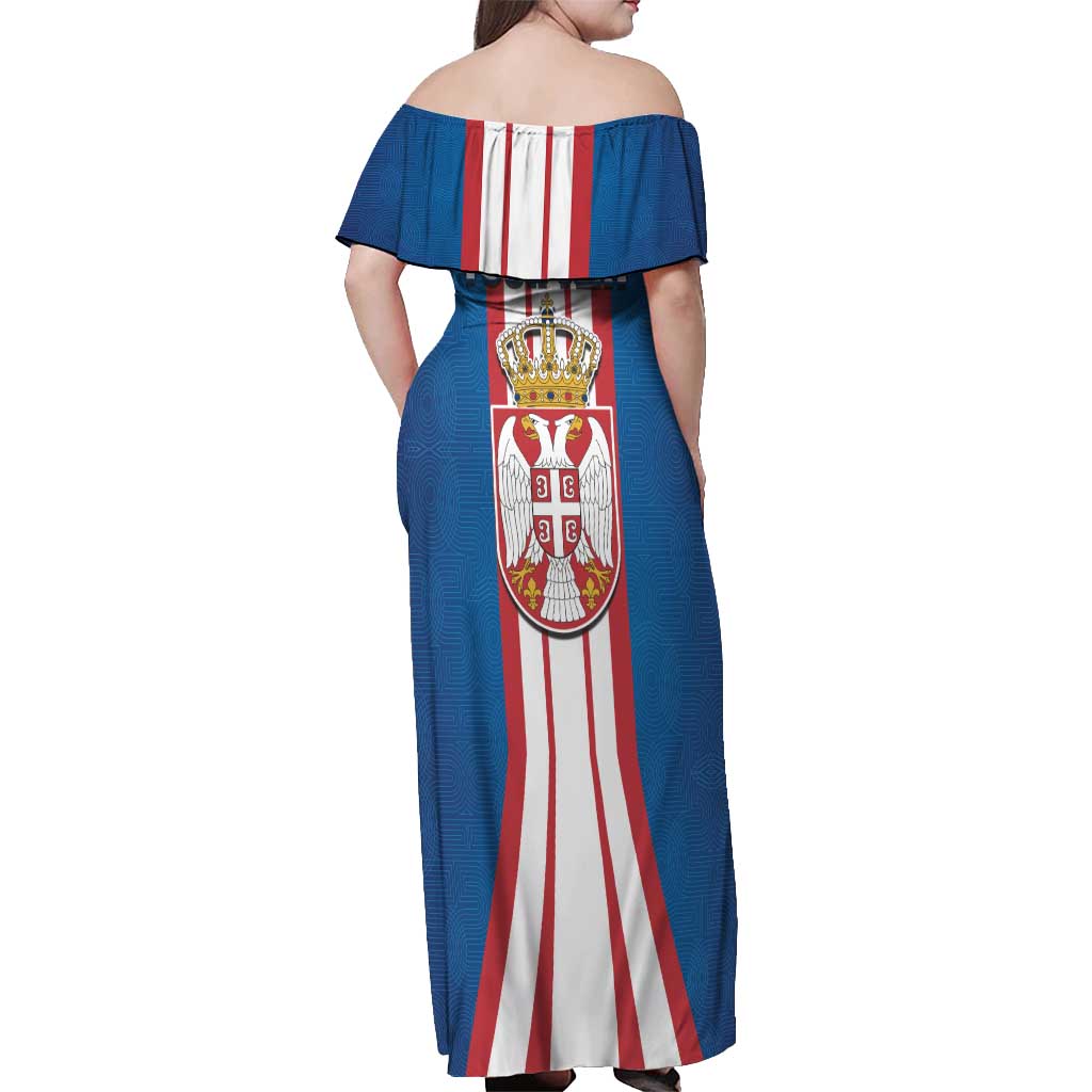 Personalized Serbia Coat of Arms Off Shoulder Maxi Dress The Serbian Eagle and Serbian cross
