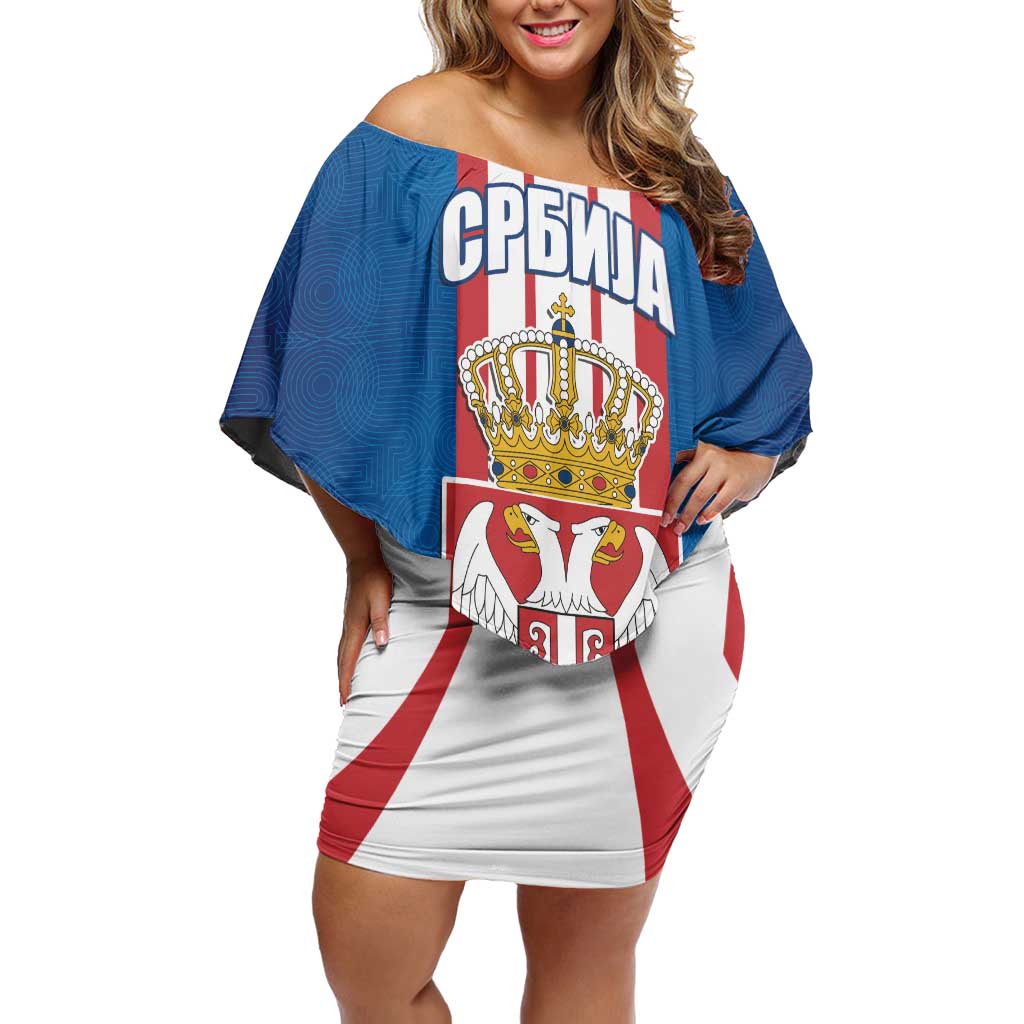 Personalized Serbia Coat of Arms Off Shoulder Short Dress The Serbian Eagle and Serbian cross