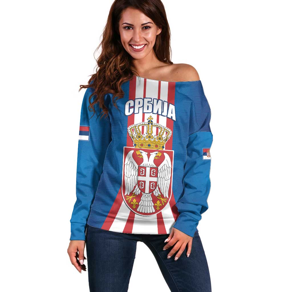 Personalized Serbia Coat of Arms Off Shoulder Sweater The Serbian Eagle and Serbian cross