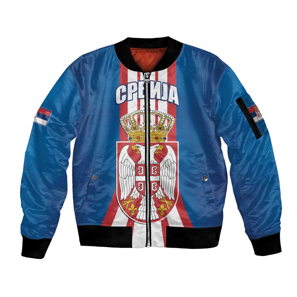 Personalized Serbia Coat of Arms Sleeve Zip Bomber Jacket The Serbian Eagle and Serbian cross