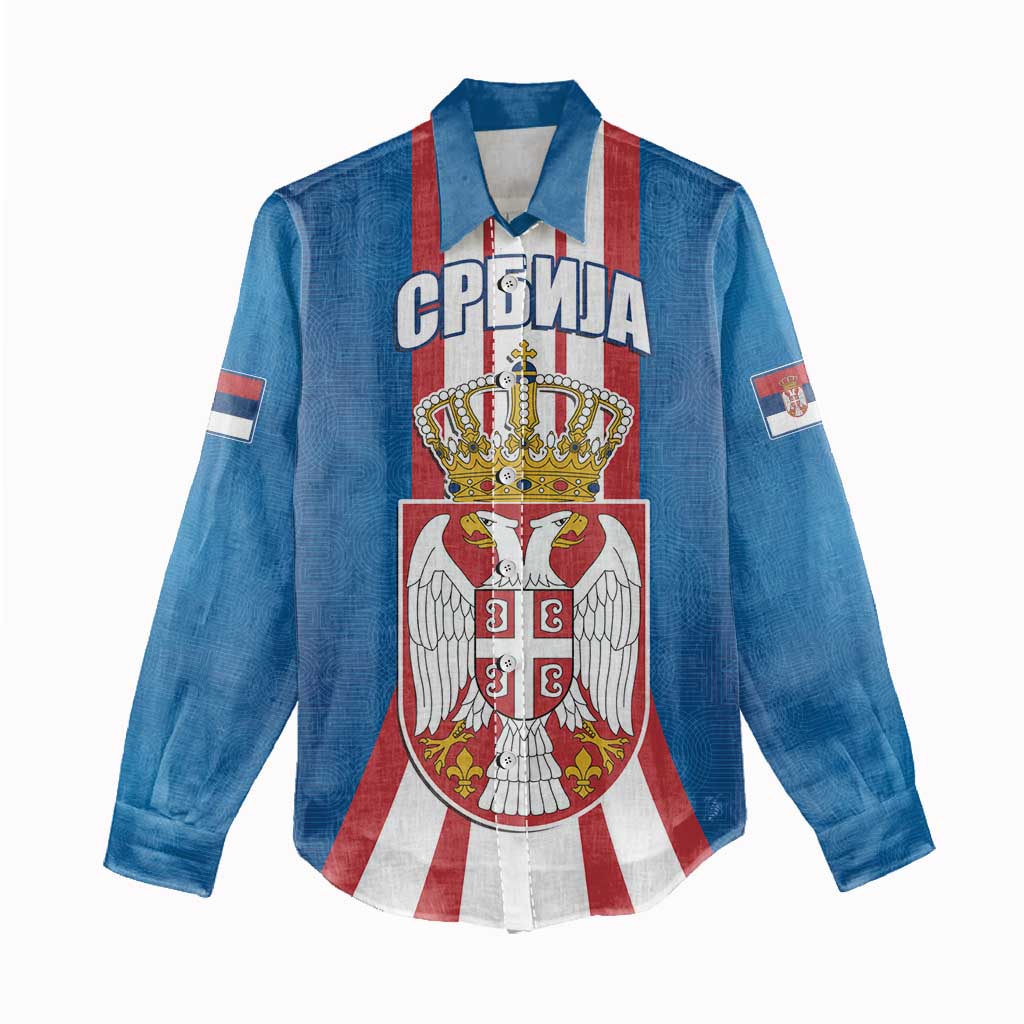 Personalized Serbia Coat of Arms Women Casual Shirt The Serbian Eagle and Serbian cross