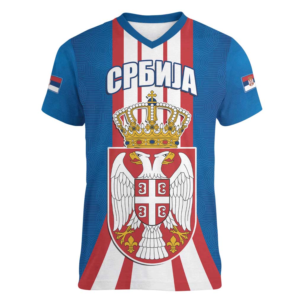 Personalized Serbia Coat of Arms Women V-Neck T-Shirt The Serbian Eagle and Serbian cross