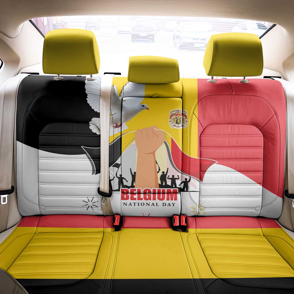 Belgian National Day Back Car Seat Cover 21th July Flag with Dove
