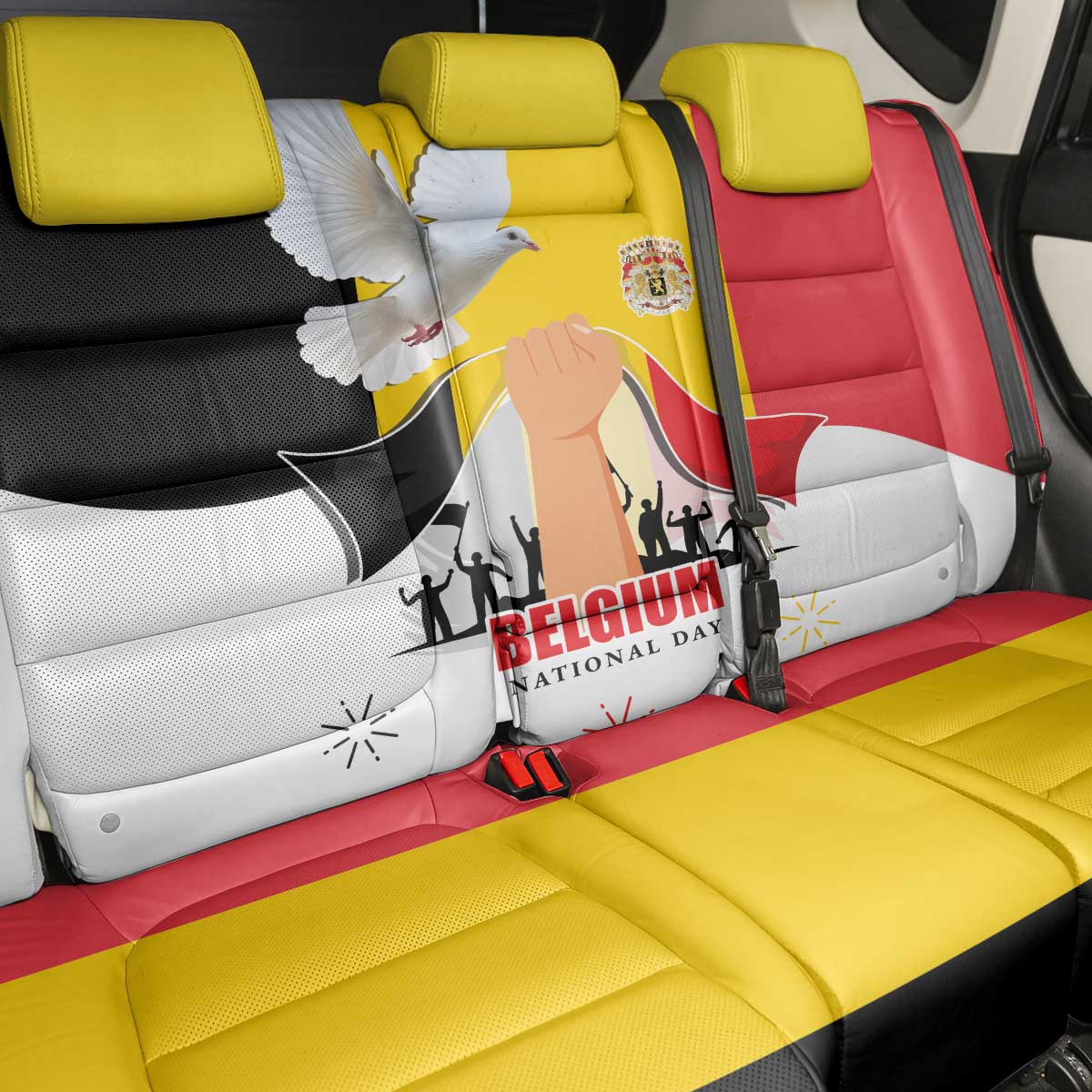 Belgian National Day Back Car Seat Cover 21th July Flag with Dove