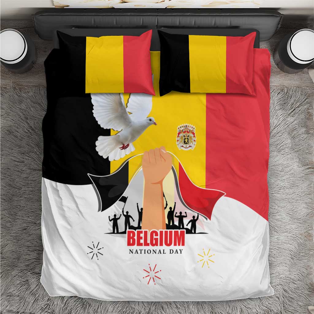 Belgian National Day Bedding Set 21th July Flag with Dove
