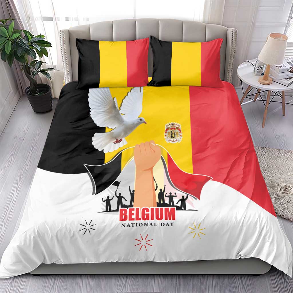 Belgian National Day Bedding Set 21th July Flag with Dove