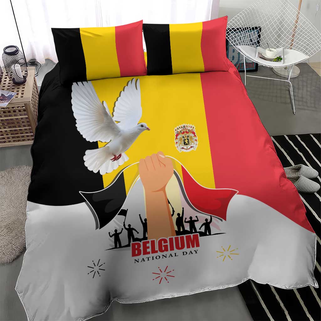 Belgian National Day Bedding Set 21th July Flag with Dove