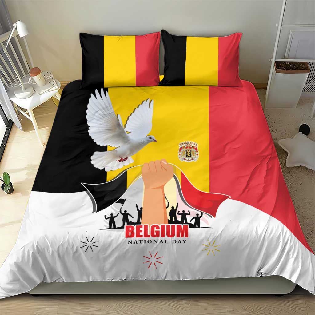 Belgian National Day Bedding Set 21th July Flag with Dove