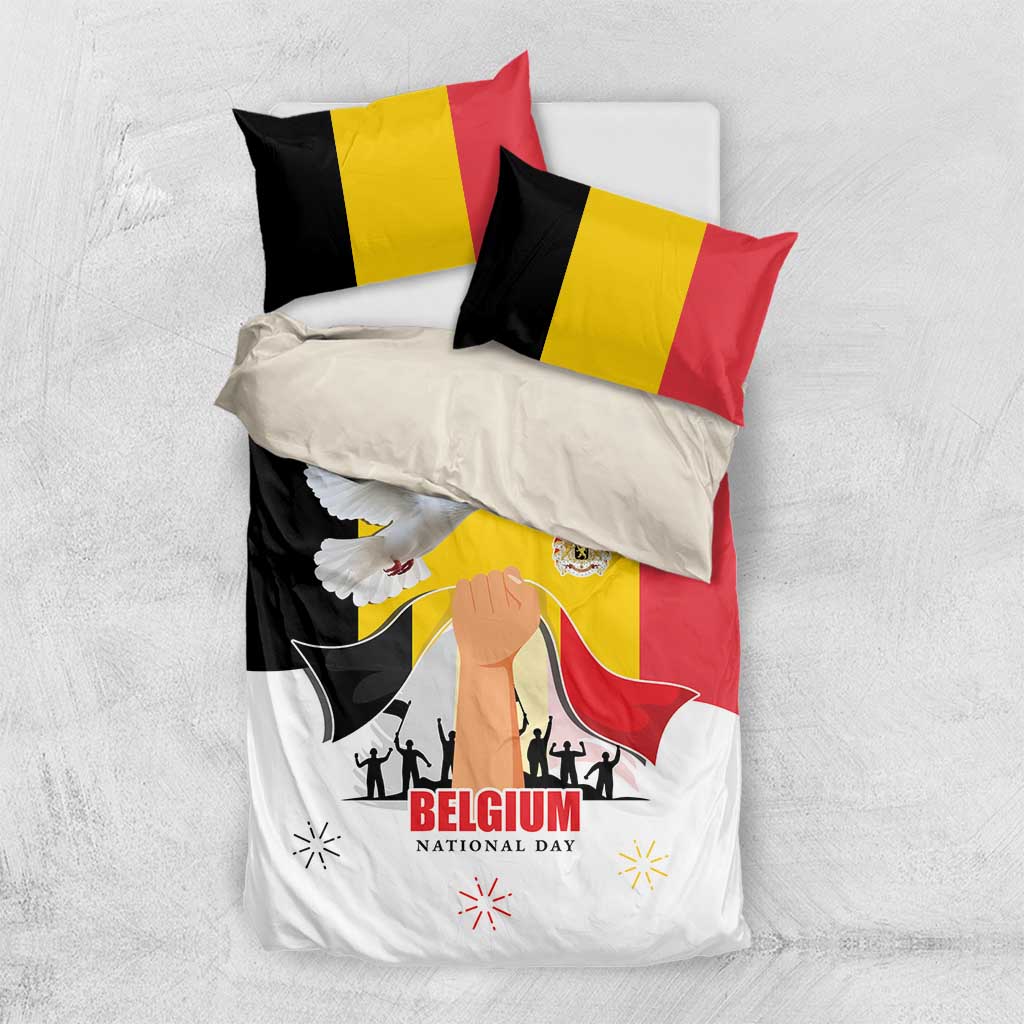 Belgian National Day Bedding Set 21th July Flag with Dove