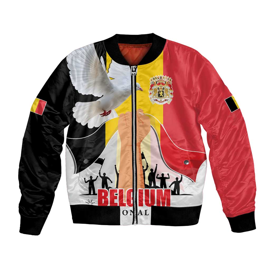 Belgian National Day Bomber Jacket 21th July Flag with Dove