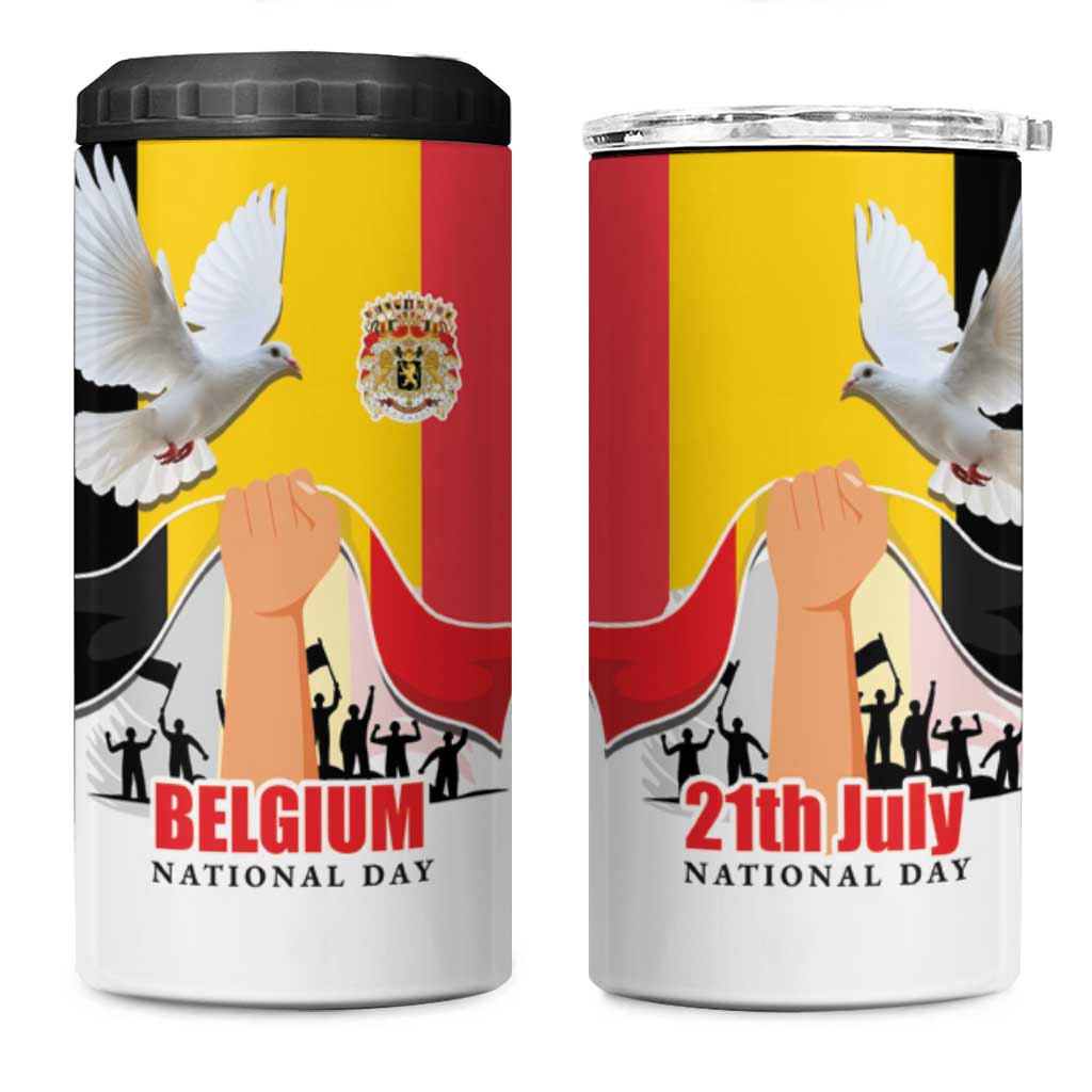 Belgian National Day 4 in 1 Can Cooler Tumbler 21th July Flag with Dove