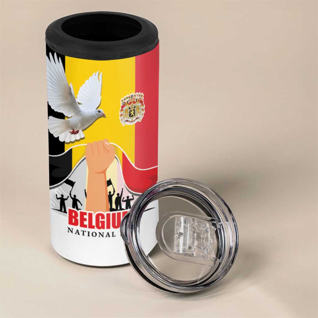 Belgian National Day 4 in 1 Can Cooler Tumbler 21th July Flag with Dove