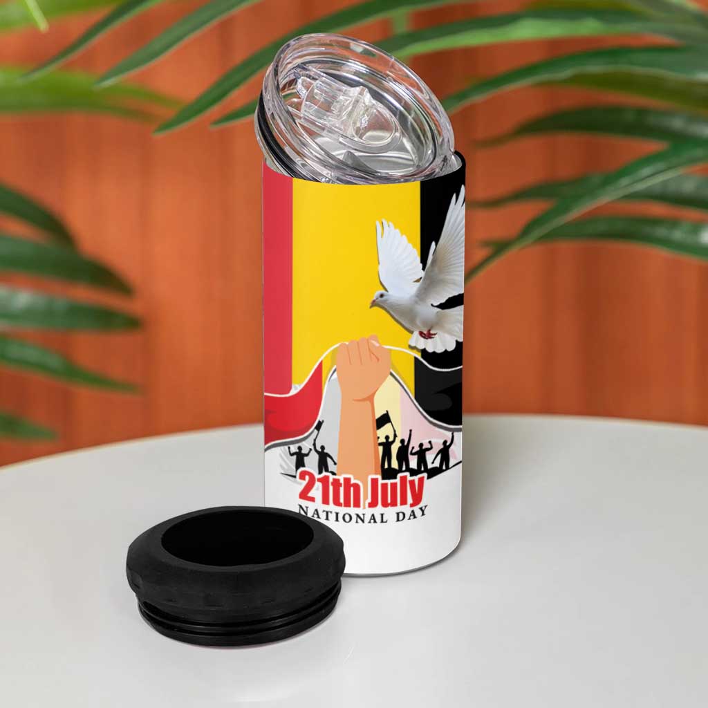 Belgian National Day 4 in 1 Can Cooler Tumbler 21th July Flag with Dove