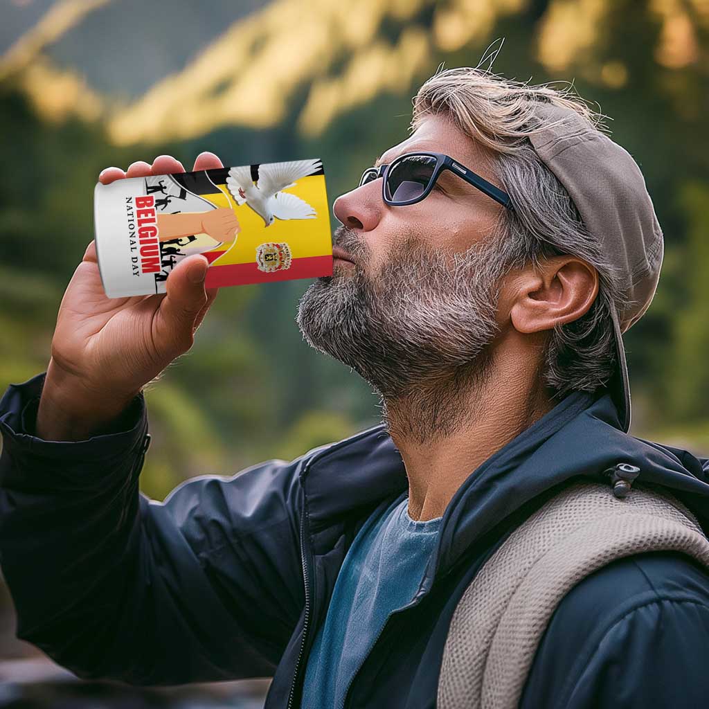 Belgian National Day 4 in 1 Can Cooler Tumbler 21th July Flag with Dove