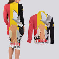Belgian National Day Couples Matching Long Sleeve Bodycon Dress and Long Sleeve Button Shirt 21th July Flag with Dove