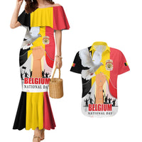 Belgian National Day Couples Matching Mermaid Dress and Hawaiian Shirt 21th July Flag with Dove