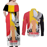 Belgian National Day Couples Matching Off Shoulder Maxi Dress and Long Sleeve Button Shirt 21th July Flag with Dove